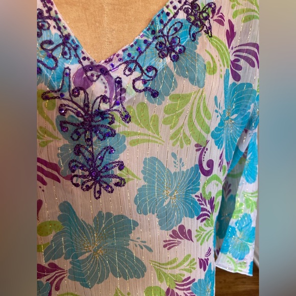 NWT Sheer Bathing Suit Coverup Beach Pool Coverup L/XL GORGEOUS 100% rayon - Picture 8 of 12